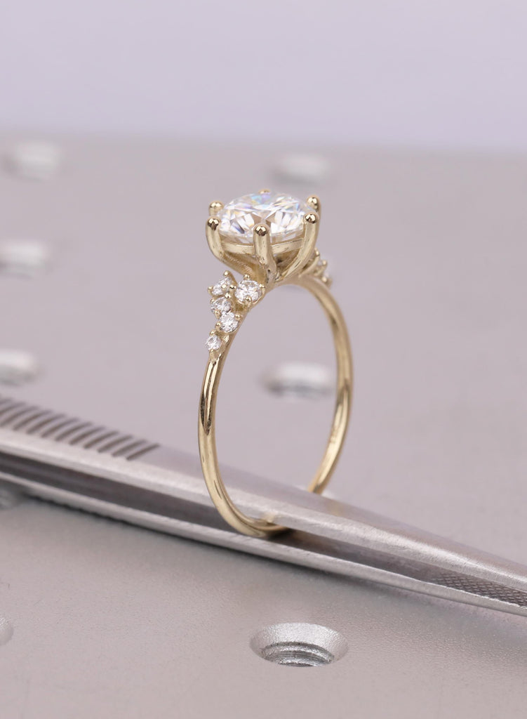 14k Gold Engagement Ring for Her, Unique Promise Ring, Moissanite Cluster Ring, Anniversary Gift, Dainty Ring, Bridal Gift image #16