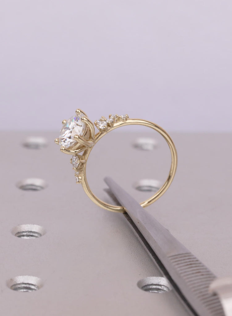 Round Cluster Engagement Ring, Moissanite Cluster Ring, 14k Gold, Dainty Diamond Cluster Ring, Minimalist Bridal Ring image #13