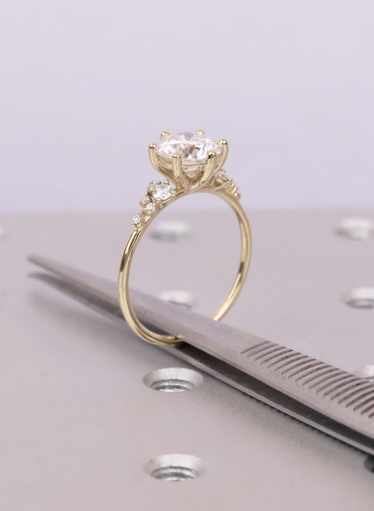 Round Cluster Engagement Ring, Moissanite Cluster Ring, 14k Gold, Dainty Diamond Cluster Ring, Minimalist Bridal Ring image #19