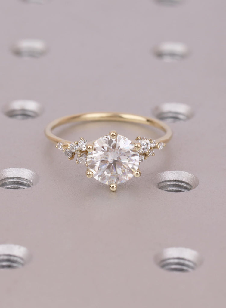 Round Cluster Engagement Ring, Moissanite Cluster Ring, 14k Gold, Dainty Diamond Cluster Ring, Minimalist Bridal Ring image #4