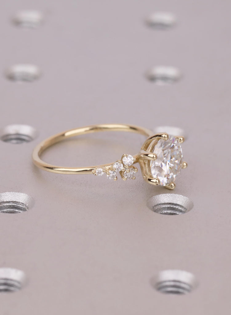 14k Gold Engagement Ring for Her, Unique Promise Ring, Moissanite Cluster Ring, Anniversary Gift, Dainty Ring, Bridal Gift image #1