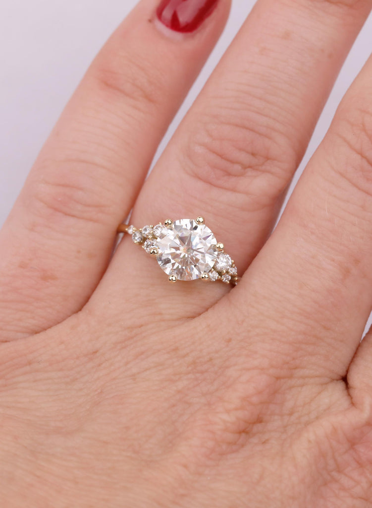 14K Solid Gold Lab Grown Diamond Cluster Engagement Ring, Art Deco Snowdrift Cluster Promise Ring, Personalized Jewelry, Women's Ring image #4
