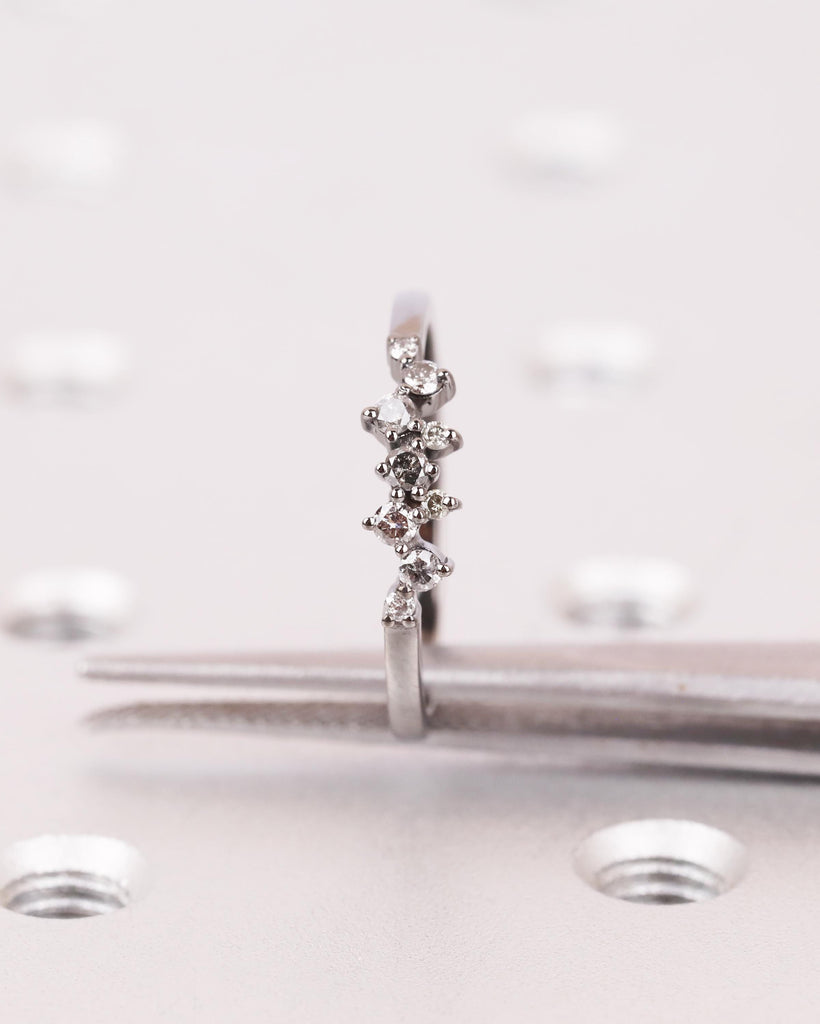 Salt and Pepper Diamond Cluster Ring in 14k Black Gold, Diamond Wedding Band, Multistone Diamond Ring, Stackable Ring, Unique Wedding Band image #7
