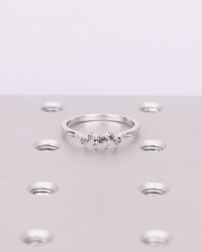 Salt and Pepper Diamond Cluster Ring in 14k White Gold, Diamond Wedding Band, Multistone Diamond Ring, Stackable Ring, Unique Wedding Band image #1