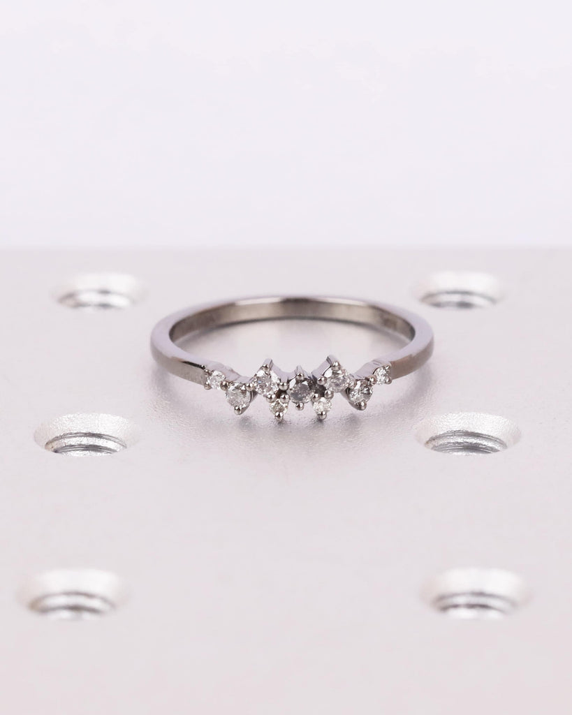 Salt and Pepper Diamond Cluster Ring in 14k Black Gold, Diamond Wedding Band, Multistone Diamond Ring, Stackable Ring, Unique Wedding Band image #1