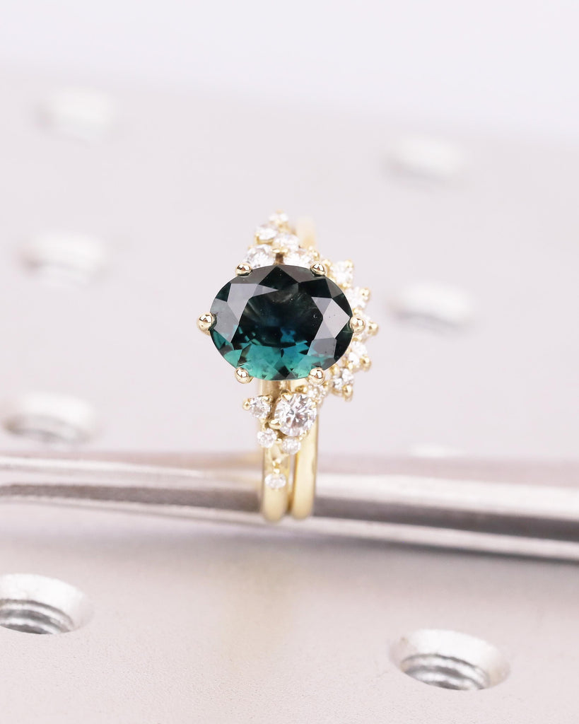 Blue Green Sapphire Ring, Oval Engagement Ring Set in 14k Solid Gold, Birthstone Jewelry image #14