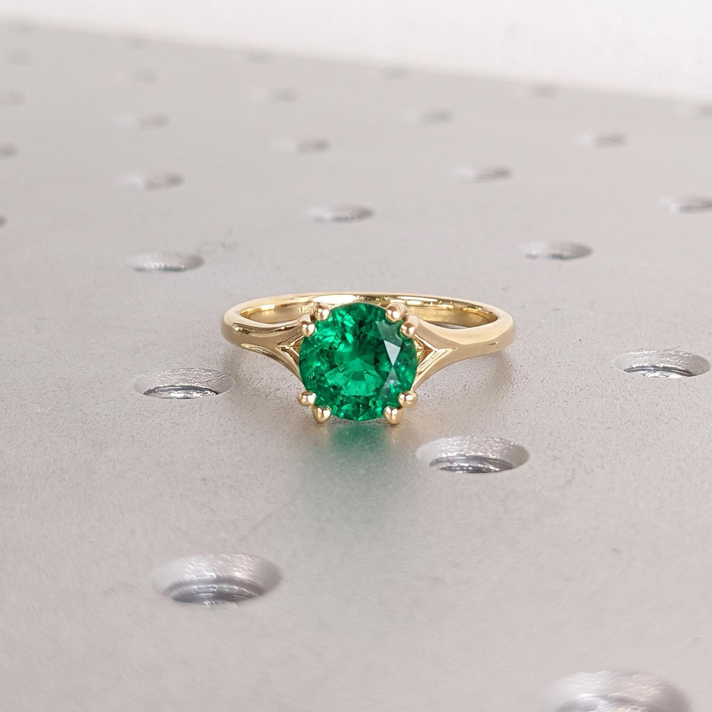 Green Emerald Engagement Ring | Round Solitaire 18k Yellow Gold Rings for Women | May Birthstone Wedding Anniversary Gift image #2
