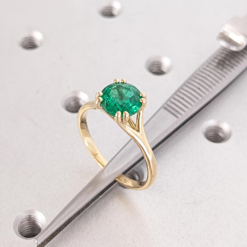 Solid Gold Emerald Promise Ring for Her | Green Gemstone Wedding Ring | Unique Split Shank Ring image #4