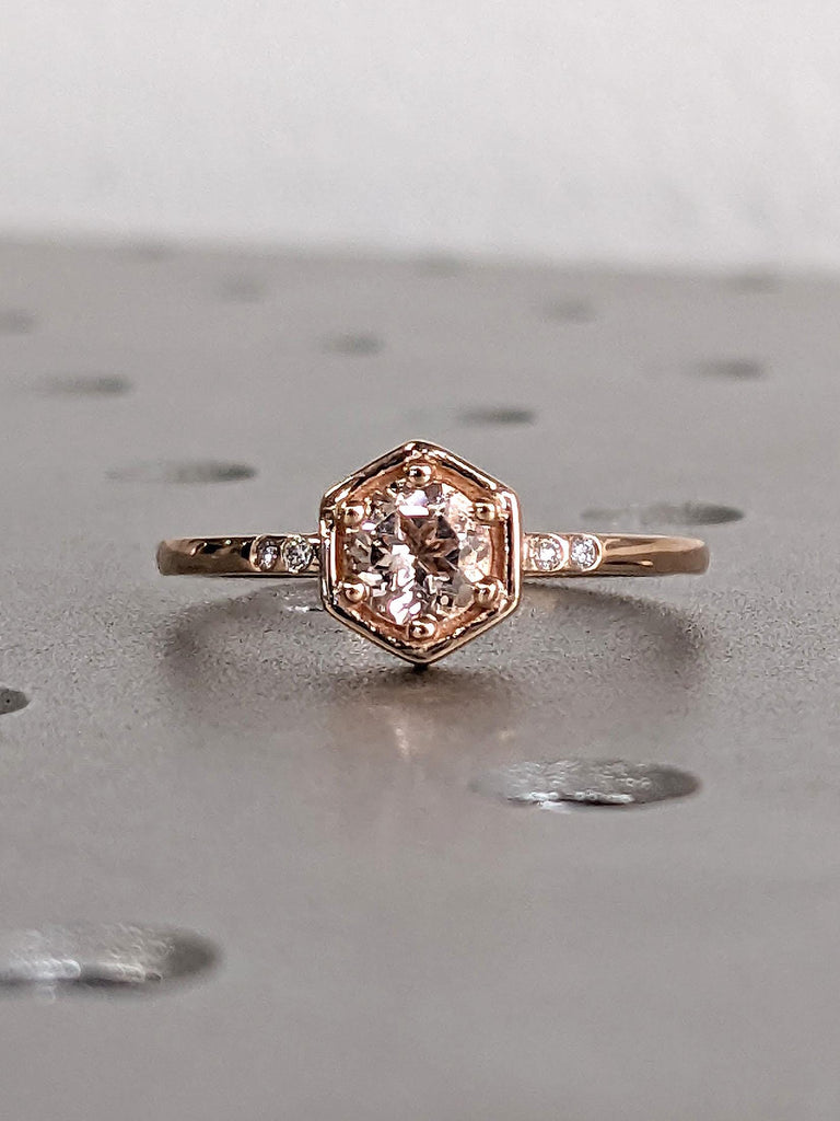 Pink Morganite October Birthstone Ring Gift for Her | Solid Gold Promise Ring | Octagon Bezel Prong set Ring image #3