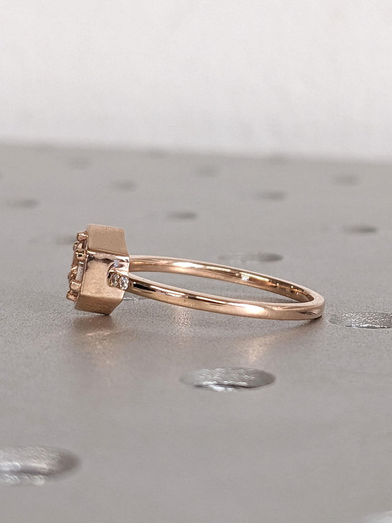 Round Morganite Unique Engagement Rings for Women | 14k Rose Gold Bezel Ring | Dainty Pink Gemstone Bridal Jewelry image #4