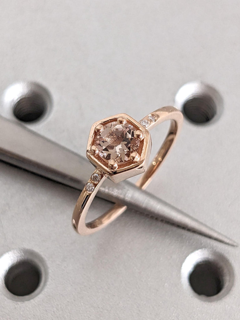 Pink Morganite October Birthstone Ring Gift for Her | Solid Gold Promise Ring | Octagon Bezel Prong set Ring image #6