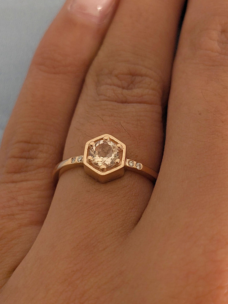 Pink Morganite October Birthstone Ring Gift for Her | Solid Gold Promise Ring | Octagon Bezel Prong set Ring image #8