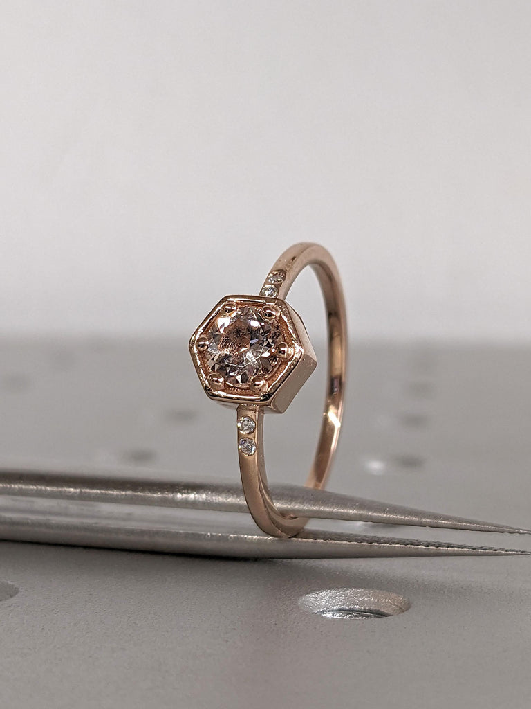 Pink Morganite October Birthstone Ring Gift for Her | Solid Gold Promise Ring | Octagon Bezel Prong set Ring image #7