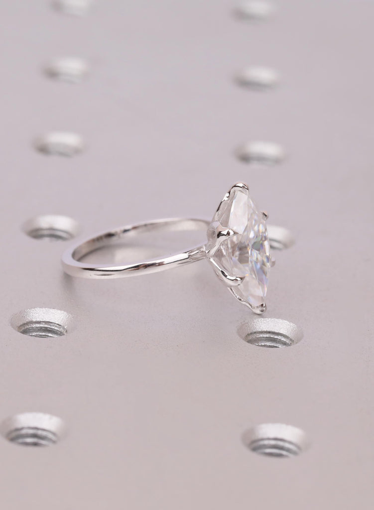Floral Basket Marquise Lab Diamond Engagement Ring, 14K White Gold Solitaire (2.5 Carat) image #6
