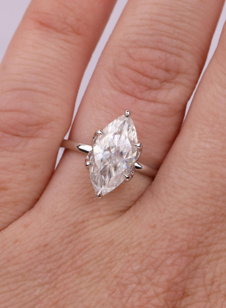 Marquise Moissanite Engagement Ring, 14k Gold Tulip Basket Nature Inspired Solitaire Ring image #1
