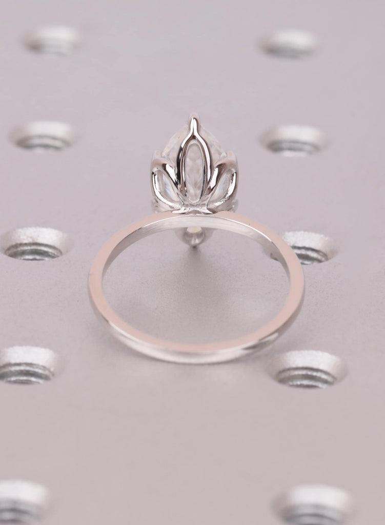 Marquise Moissanite Engagement Ring, 14k Gold Tulip Basket Nature Inspired Solitaire Ring image #6