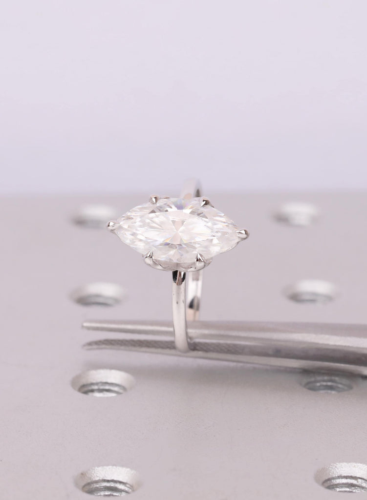 Marquise Moissanite Engagement Ring, Tulip Basket Nature Inspired 14k Gold Solitaire Ring for Women, Bridal Jewelry, Big Statement Ring image #8