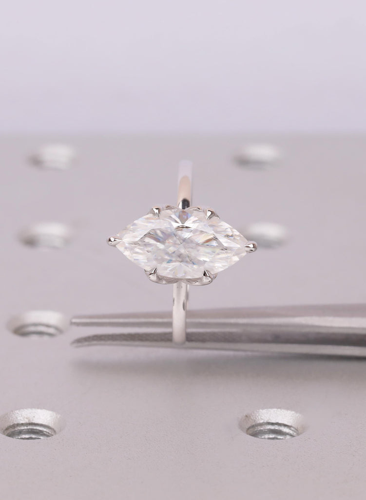 Marquise Moissanite Engagement Ring, Tulip Basket Nature Inspired 14k Gold Solitaire Ring for Women, Bridal Jewelry, Big Statement Ring image #10