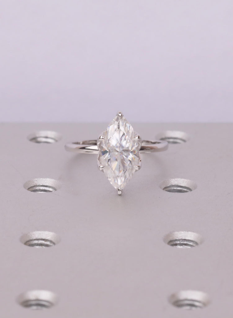 Lab Grown Diamond Ring in 14K White Gold, Solitaire Marquise Engagement Ring, Tulip Basket Setting, Personalized Nature Inspired Ring image #4