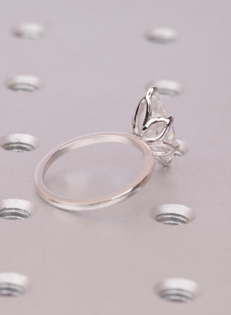 Lab Grown Diamond Ring in 14K White Gold, Solitaire Marquise Engagement Ring, Tulip Basket Setting, Personalized Nature Inspired Ring image #6