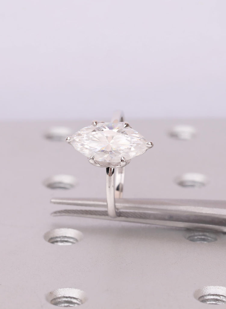 14K Solid Gold Marquise Diamond Engagement Ring, Nature Inspired Floral Basket Solitaire image #10