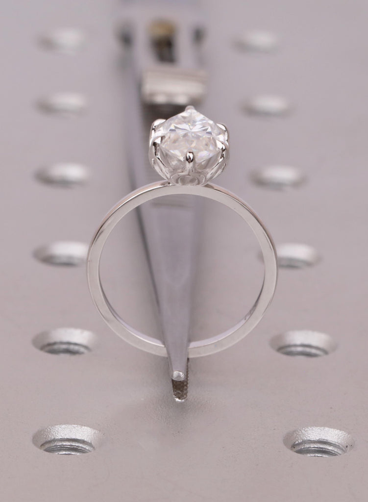 Lab Grown Diamond Ring in 14K White Gold, Solitaire Marquise Engagement Ring, Tulip Basket Setting, Personalized Nature Inspired Ring image #11