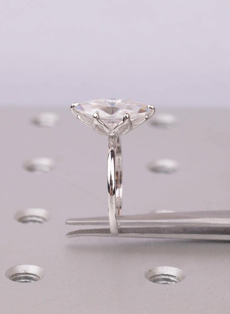 14K Solid Gold Marquise Diamond Engagement Ring, Nature Inspired Floral Basket Solitaire image #13