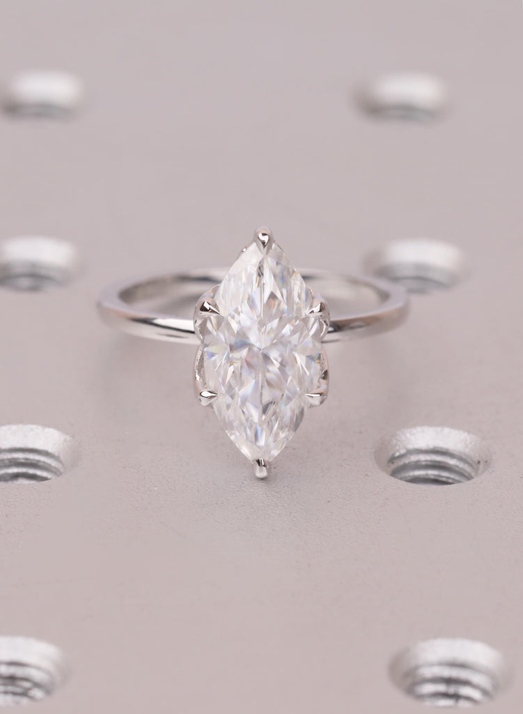 Floral Basket Marquise Lab Diamond Engagement Ring, 14K White Gold Solitaire (2.5 Carat) image #1