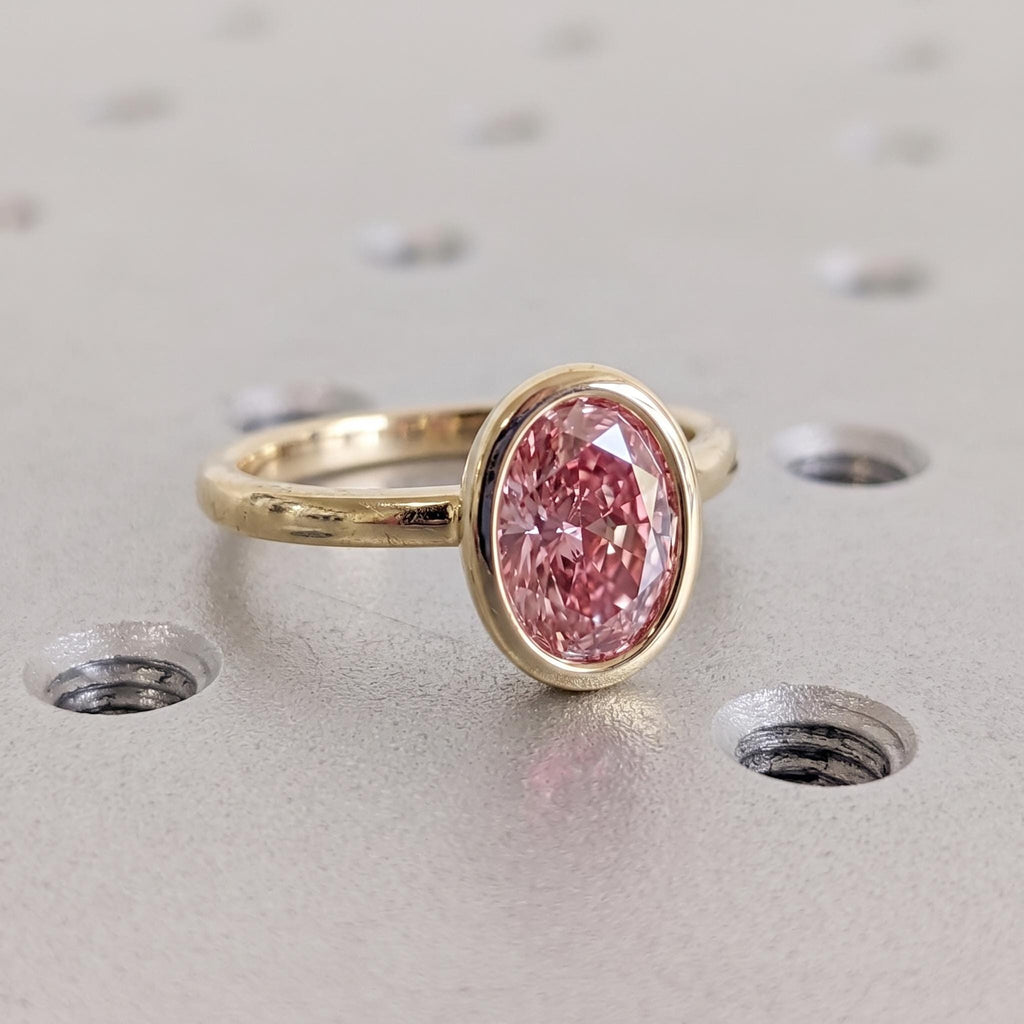 Pink Diamond Engagement Rings for Women | Bezel set Oval Lab Made Diamond Rings | Solid Gold or Platinum Bridal Jewelry image #4
