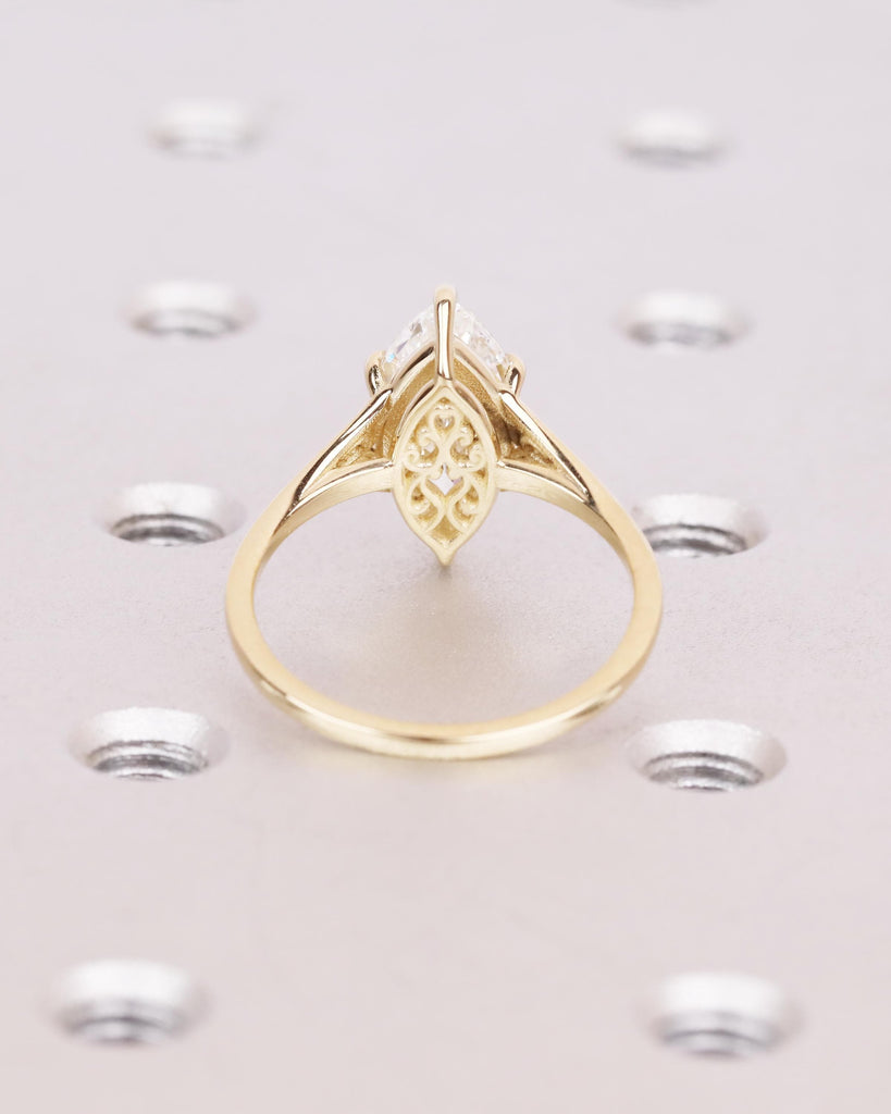 2.5ct Gold Heirloom Marquise Lab Diamond Engagement Ring | Victorian Filigree Band | Antique Proposal Ring | Women's Vintage Engagement Ring image #7