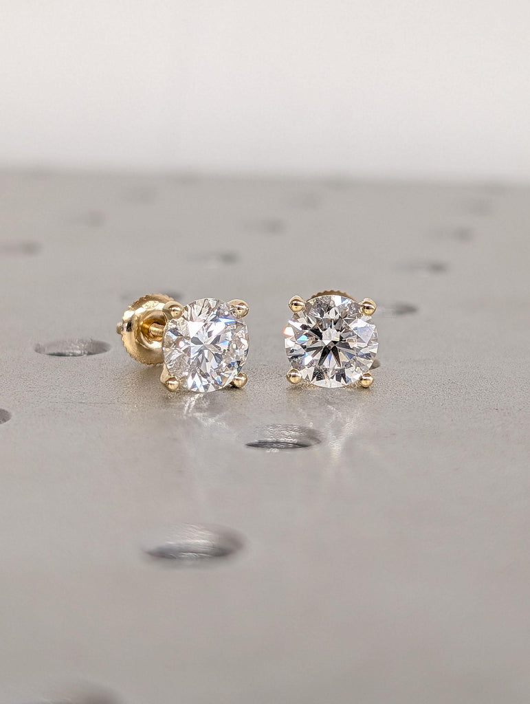 Round Moissanite Martini Earrings | Solid Gold or Platinum Bridal Screw Back Studs | Everyday Women Earrings image #2