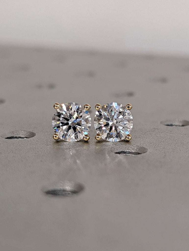 Round Moissanite Martini Earrings | Solid Gold or Platinum Bridal Screw Back Studs | Everyday Women Earrings image #5