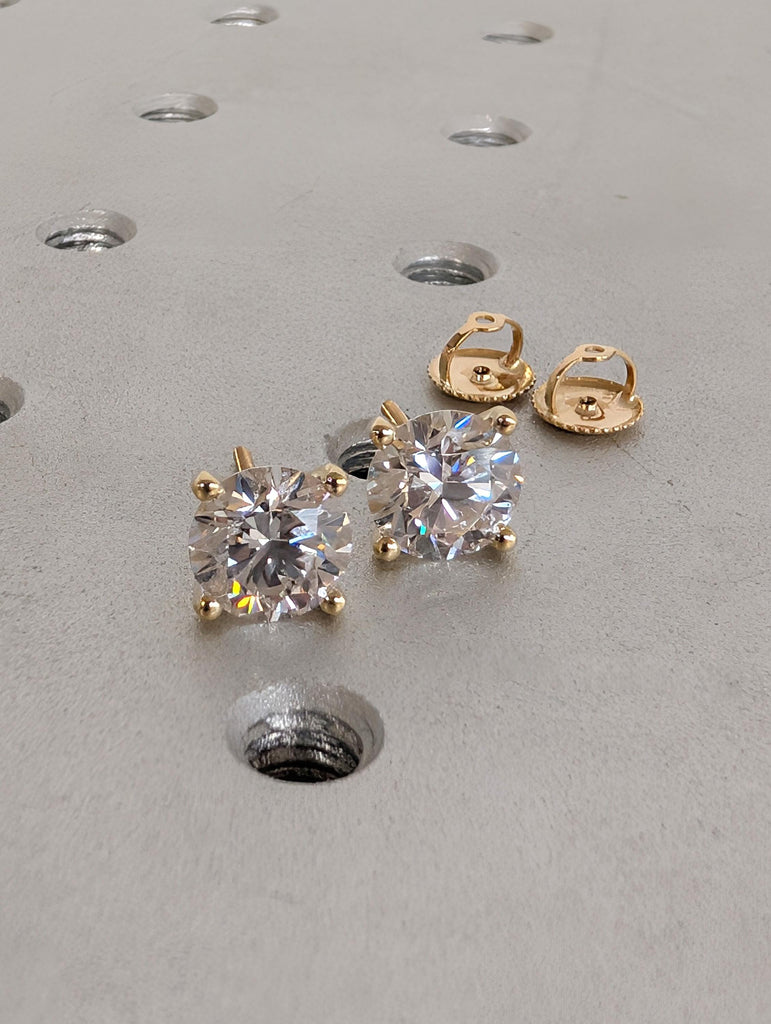 Round Moissanite Martini Earrings | Solid Gold or Platinum Bridal Screw Back Studs | Everyday Women Earrings image #6