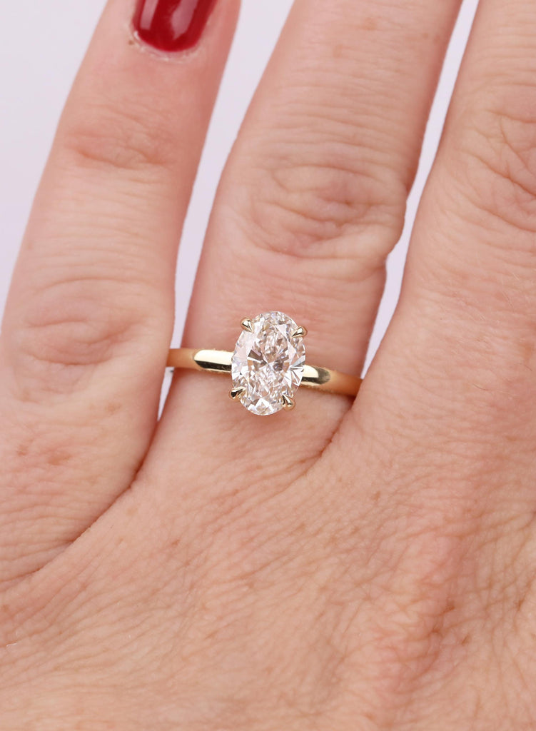 Hidden Halo 14K Yellow Gold Oval Cut  Lab Diamond Engagement Ring image #2