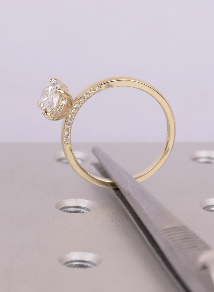 Hidden Halo 14K Yellow Gold Oval Cut  Lab Diamond Engagement Ring image #10