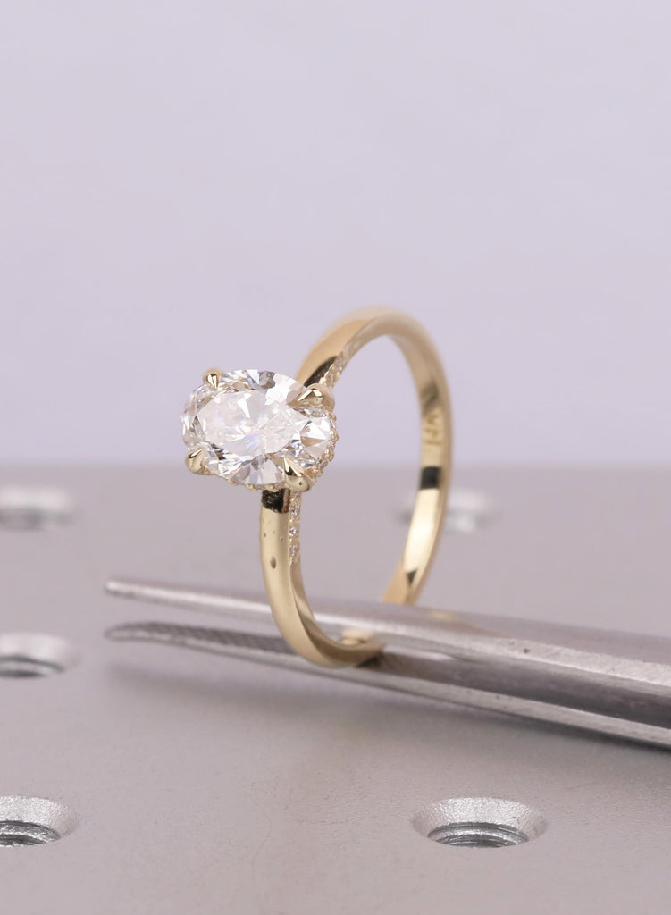 Hidden Halo 14K Yellow Gold Oval Cut  Lab Diamond Engagement Ring image #9