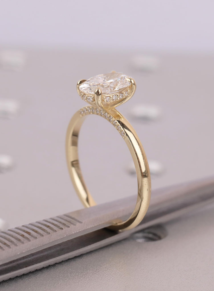 Hidden Halo 14K Yellow Gold Oval Cut  Lab Diamond Engagement Ring image #15