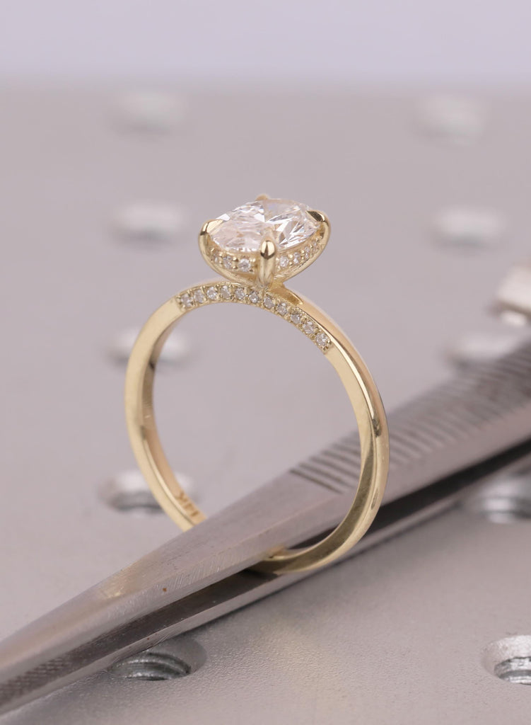 Hidden Halo 14K Yellow Gold Oval Cut  Lab Diamond Engagement Ring image #16