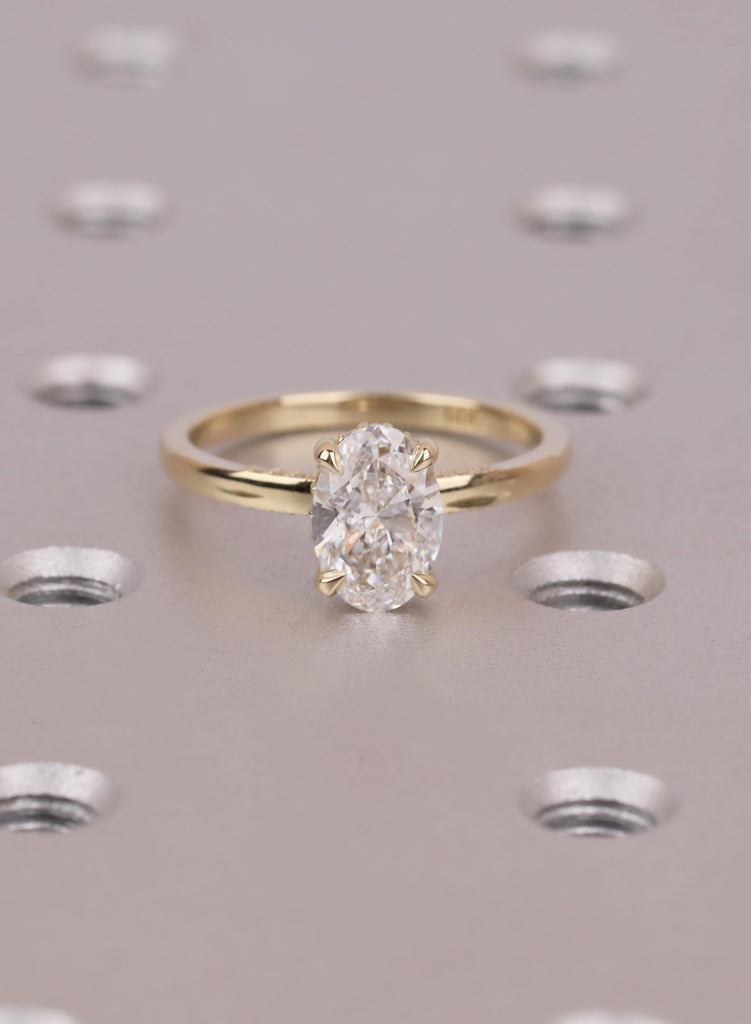 Hidden Halo 14K Yellow Gold Oval Cut Lab Diamond Engagement Ring