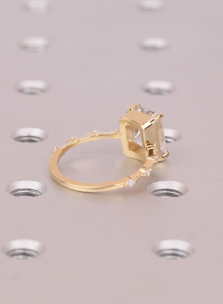 2.5 CT Radiant Cut VVS Lab Grown Diamond Engagement Ring, IGI Certified Radiant Diamond Ring, Round Side Stone Ring, Four Prong Setting image #6