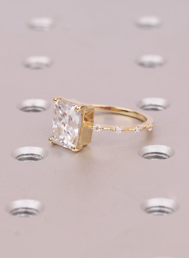 2.5 CT Radiant Cut VVS Lab Grown Diamond Engagement Ring, IGI Certified Radiant Diamond Ring, Round Side Stone Ring, Four Prong Setting image #5