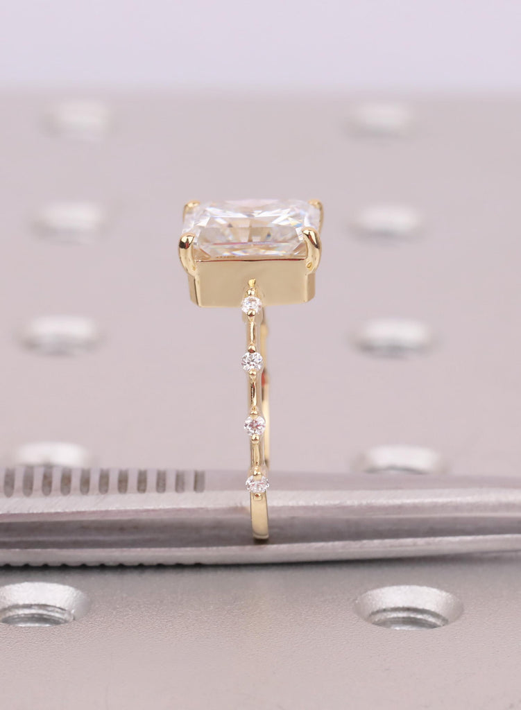 2.5 CT Radiant Cut VVS Lab Grown Diamond Engagement Ring, IGI Certified Radiant Diamond Ring, Round Side Stone Ring, Four Prong Setting image #15