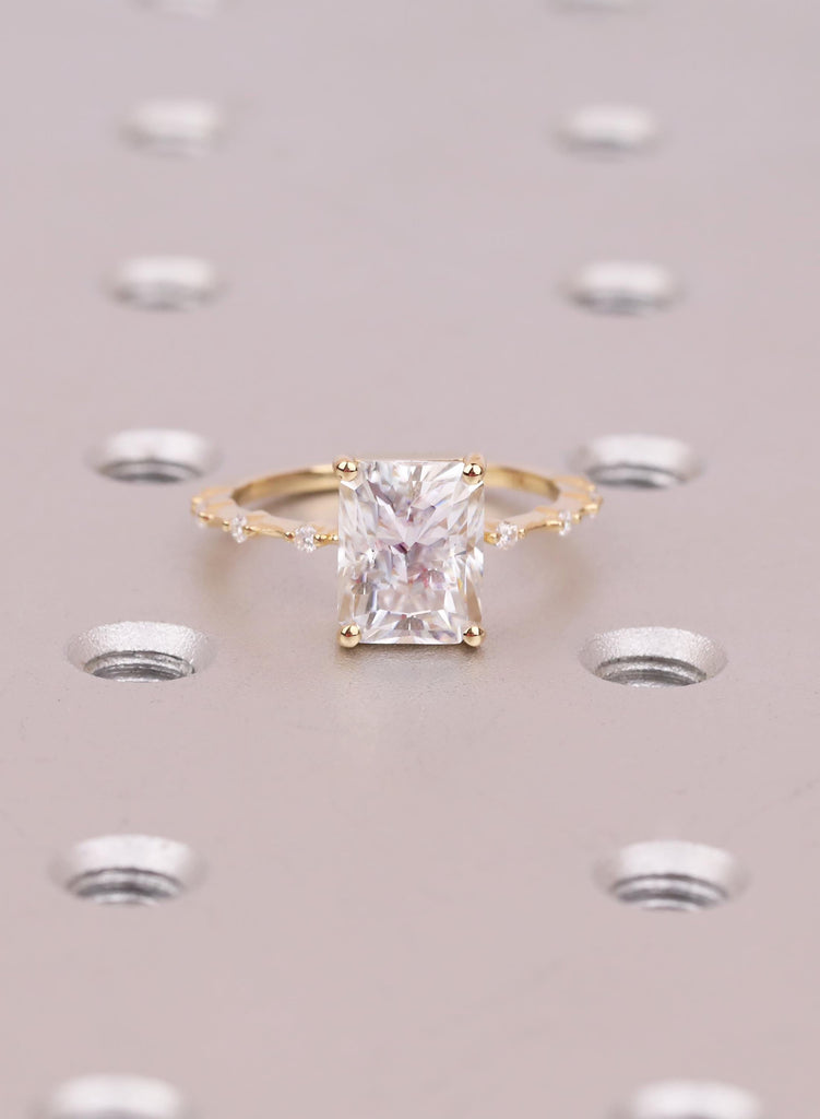 2.5 CT Radiant Cut VVS Lab Grown Diamond Engagement Ring, IGI Certified Radiant Diamond Ring, Round Side Stone Ring, Four Prong Setting