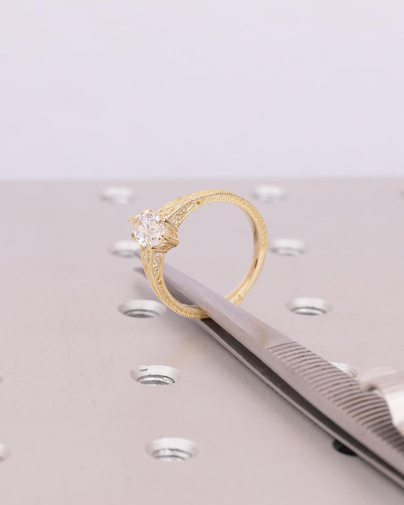 Lab Grown Diamond Marquise Ring, Heirloom Engagement Ring, Antique Yellow Gold Wedding Anniversary Rings, Unique Milgrain Handmade Jewelry image #18