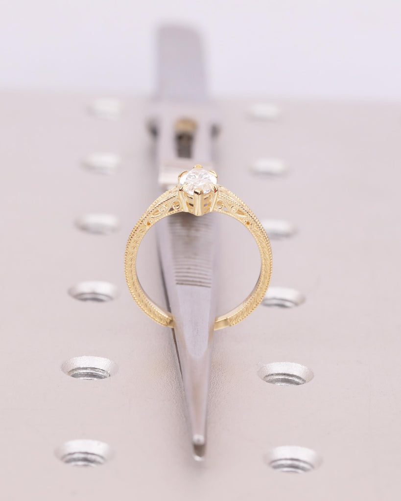 Vintage Moissanite Engagement Ring, 18k Yellow Gold Filigree Ring, Antique Style Marquise Ring, Promise Rings for Women, Heirloom Jewelry image #7