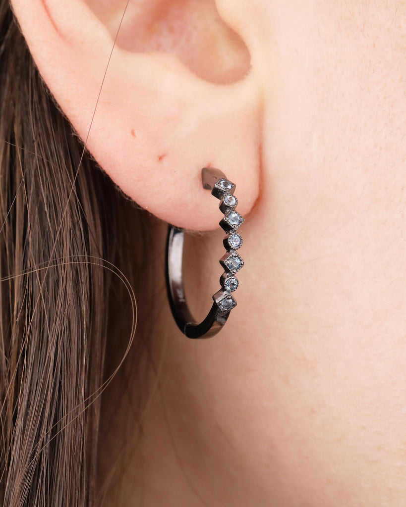 Huggie Hoop Earrings, 14k Solid Gold Aquamarine Earrings, Dangle Women's Earrings image #11