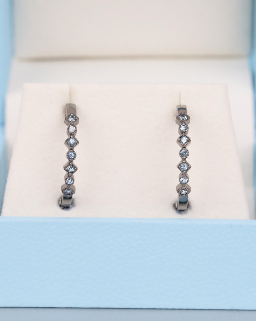 Huggie Hoop Earrings, 14k Solid Gold Aquamarine Earrings, Dangle Women's Earrings image #8