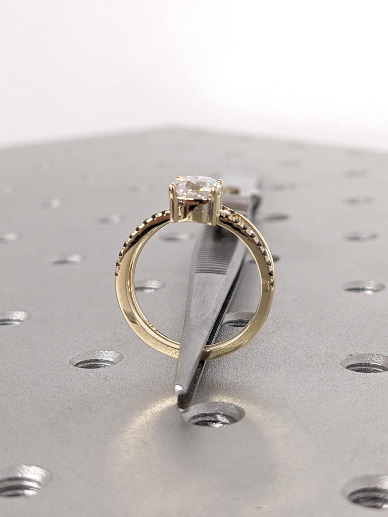 Diamond Engagement and Wedding Ring Set for Women | 14k Yellow Gold Chevron Stacking Ring | Cushion cut Lab Grown Diamond Bridal Jewelry image #8