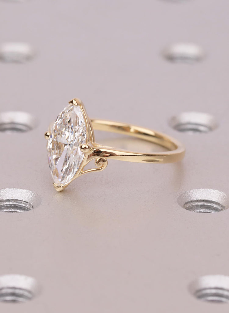 Marquise Cut Moissanite Engagement Ring, 18K Yellow Gold Filigree Wedding Band, Vintage Style Anniversary Gift for Her image #4