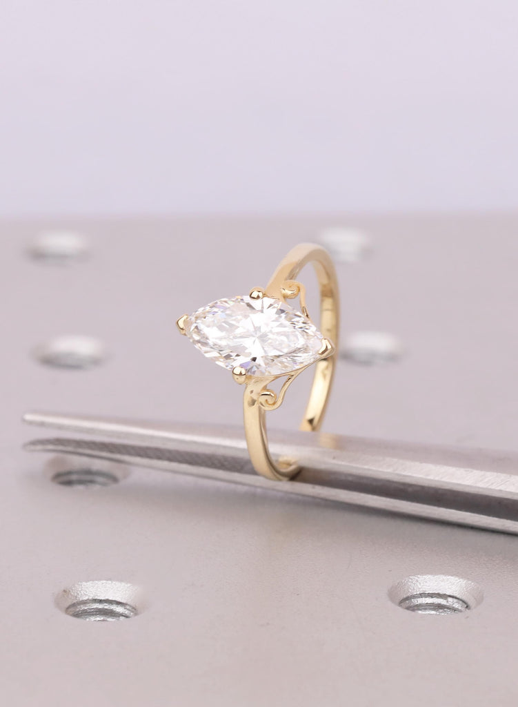 Moissanite Ring Solitaire 18K Yellow Gold Marquise Cut Engagement Ring Gift For Her image #6